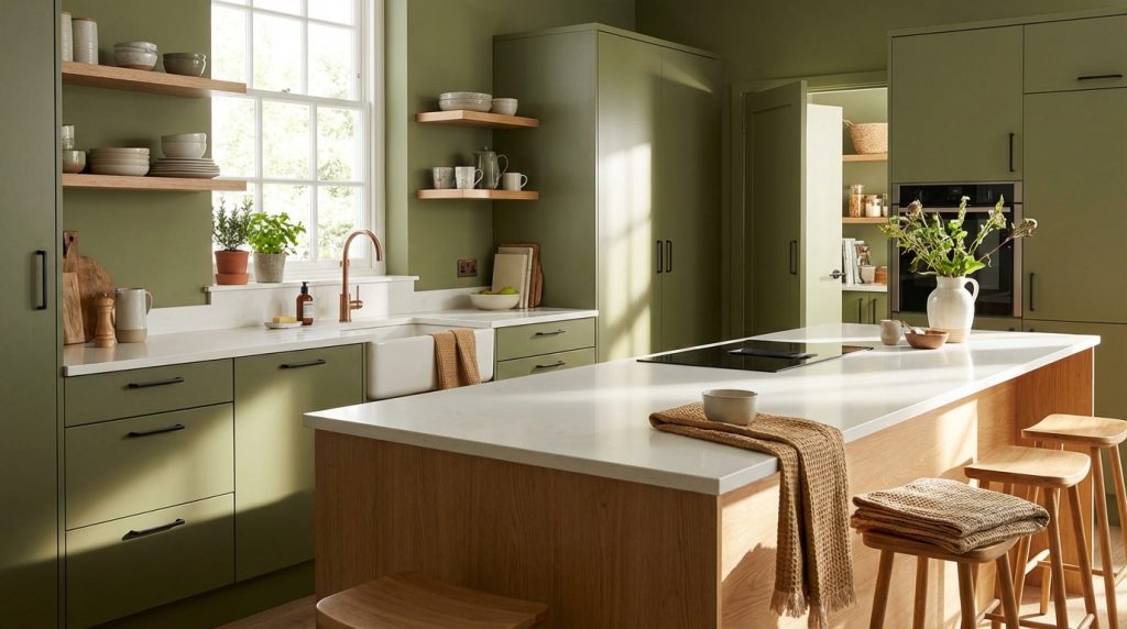 découvrez comment la peinture vert olive transforme votre cuisine en un espace chaleureux et moderne. apprenez à associer cette couleur tendance pour une décoration qui change tout.